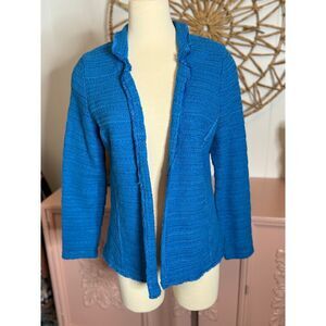 Chico's Bright Blue Textured Knit Open Front‎ Cardigan Size 1